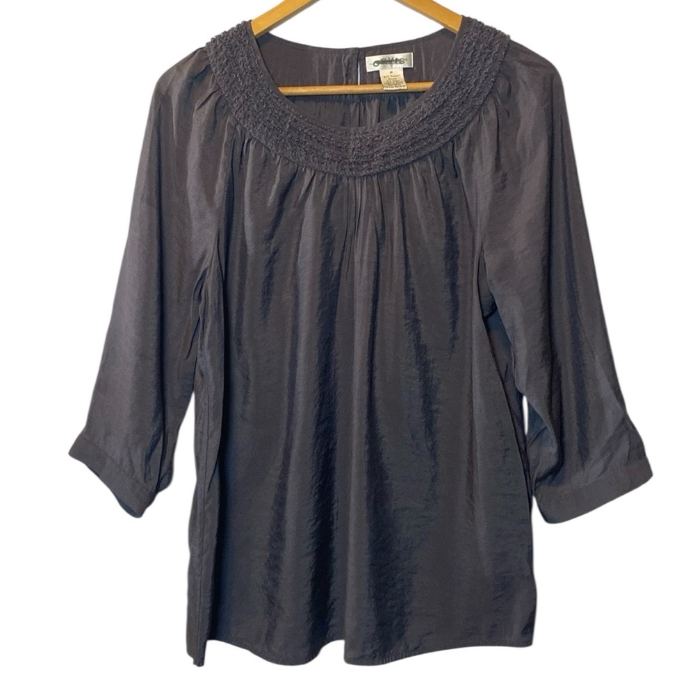 Orvis Vintage Blouse Women Medium Shiny Brown Rayon Blend Minimalist Lightweight